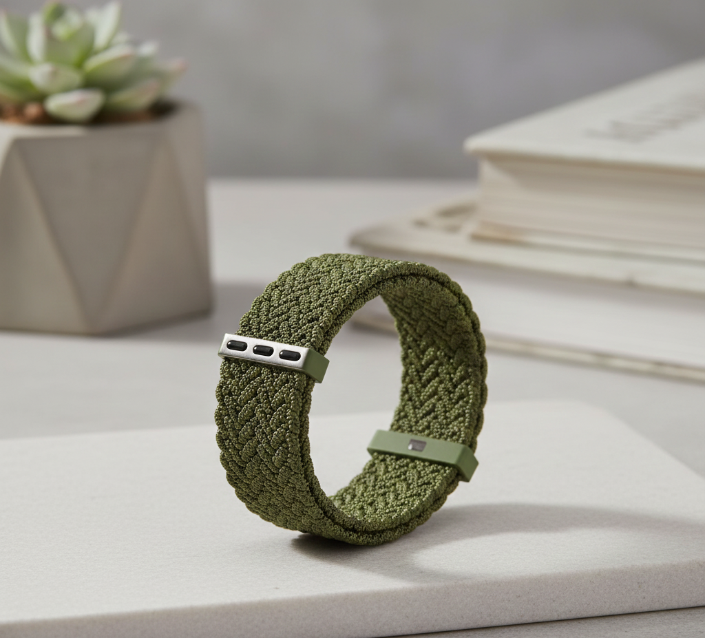 Adjustable Braided Solo Loop Band for Apple Watch | Olive Green Stretchy Woven Strap