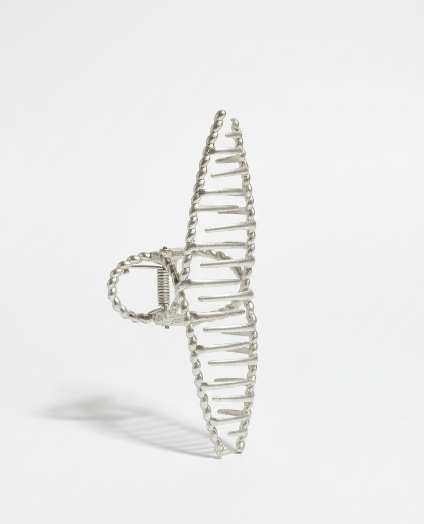 Large Silver Tone Twisted Metal Claw Clip | Open Design Jaw Clip for Thick Hair