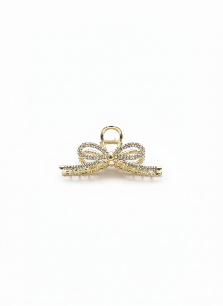 Elegant Gold Tone Rhinestone Bow Claw Clip for Women | Crystal Embellished Hair Accessory