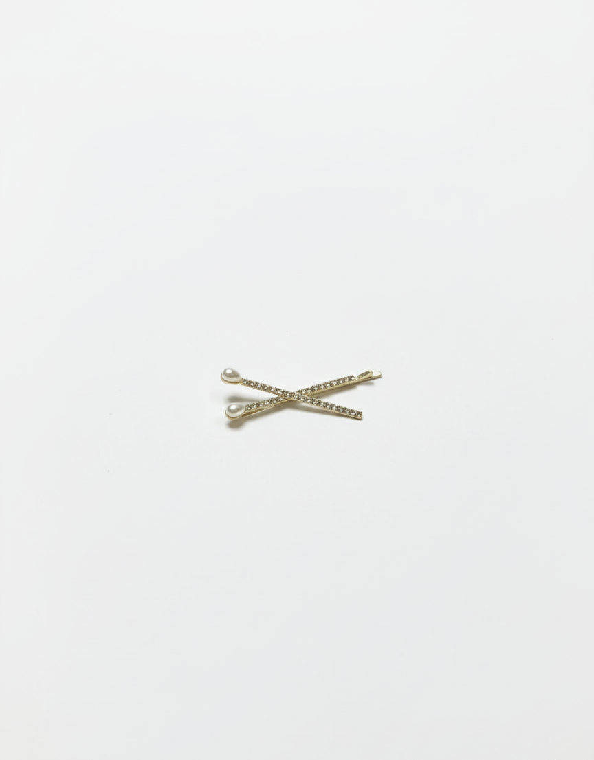 2-Pack Gold Tone Rhinestone Hair Pins with Pearl Tips | Criss-Cross Styling Bobby Pin Set