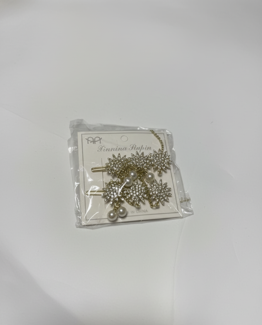 2-Pack Faux Pearl Embellished Snap Clips | Elegant Bow and Scalloped Design Hair Accessories