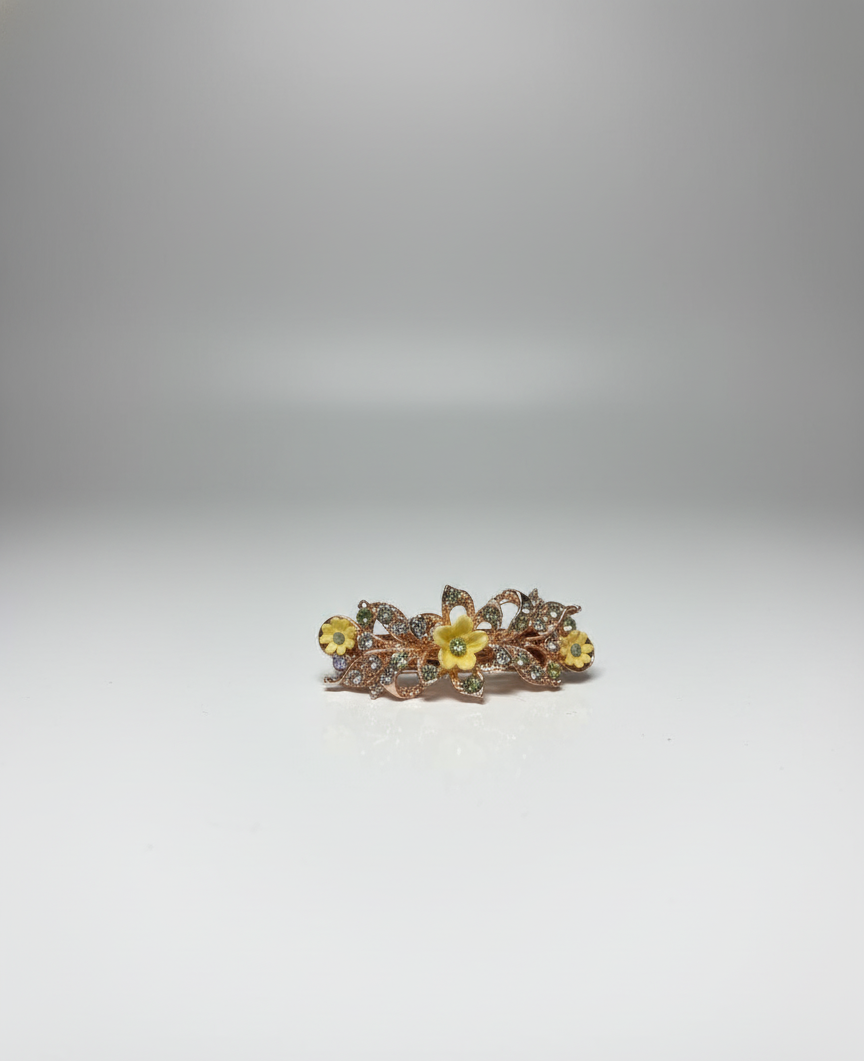 Elegant Floral Hair Barrette Clip | Rose Gold Tone Crystal Rhinestone Accessory