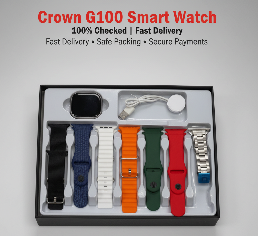 G100 Smart Watch – 7+1 Interchangeable Straps | Bluetooth Calling | Health Monitor