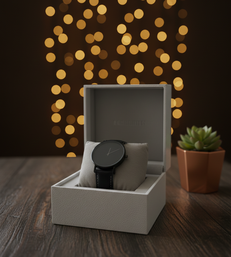 WEIDE Ultra-Thin Minimalist Quartz Watch - All Black Dial and Black Leather Strap"