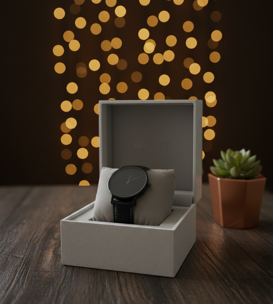 WEIDE Ultra-Thin Minimalist Quartz Watch - All Black Dial and Black Leather Strap"