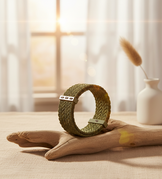 Adjustable Braided Solo Loop Band for Apple Watch | Olive Green Stretchy Woven Strap
