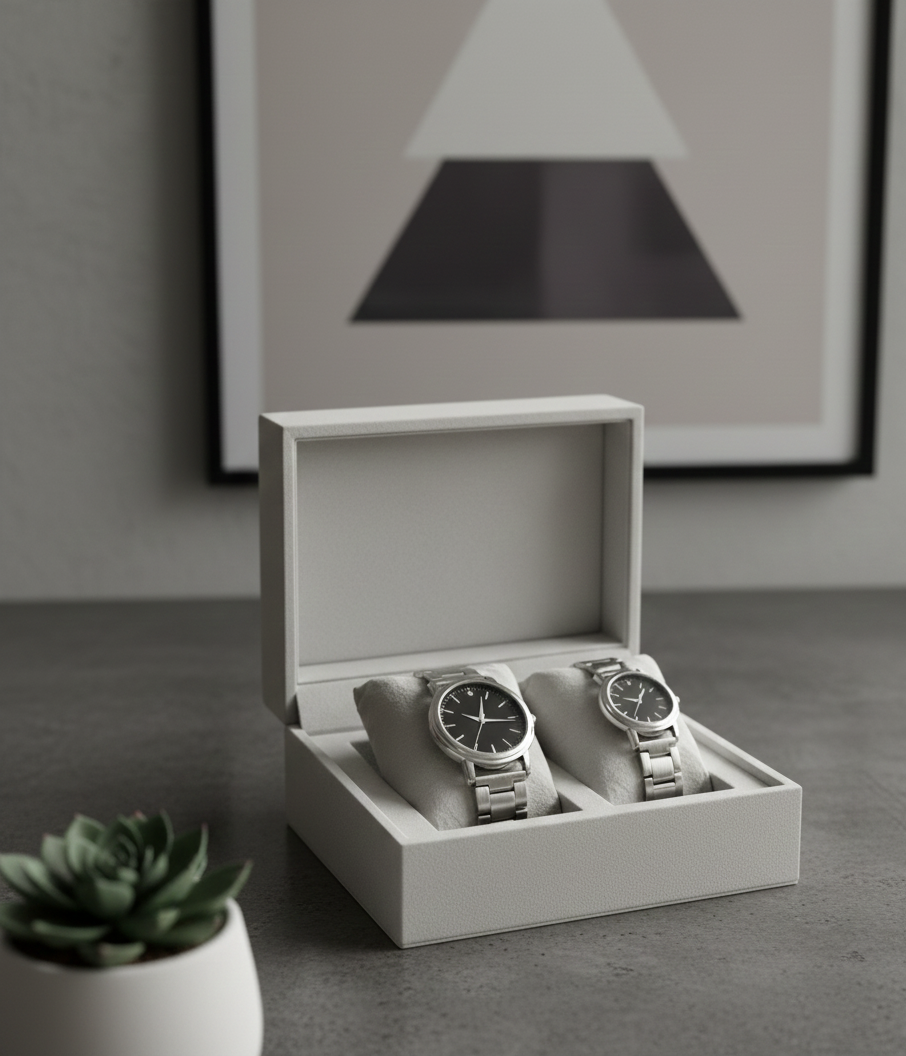 Classic His and Hers Couple Watch Set | Black Dial Silver-Tone Stainless Steel