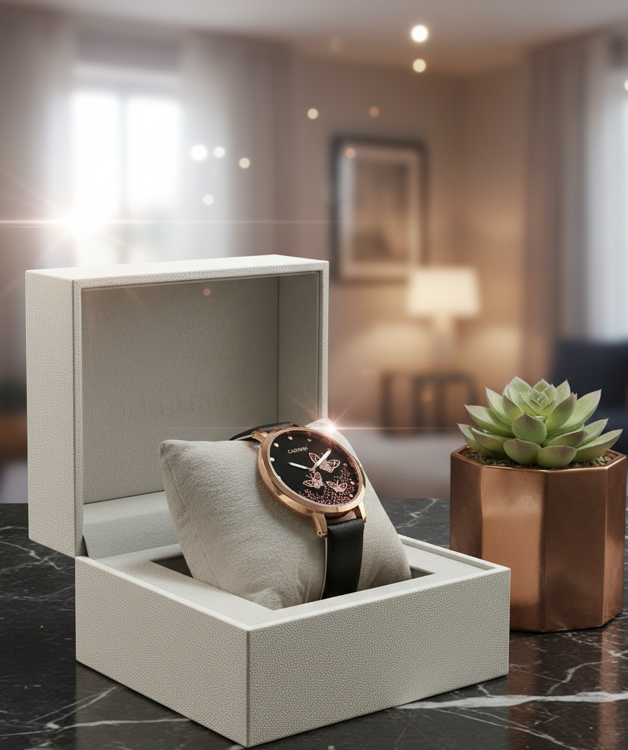 Men's/Unisex Rose Gold Case Black Rubber Strap Chronograph Style Watch