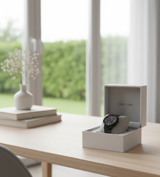 REYROS Men's Black Stainless Steel Chronograph Watch – Waterproof Sport Quartz Watch with Multi-Function Dial and Calendar Display