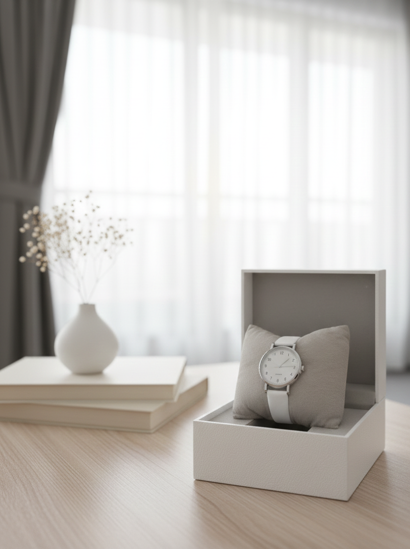 Casual White Strap Women's Quartz Watch – Simple Analog Dial, Numeric Markers, Silver Case, Everyday Fashion Timepiece