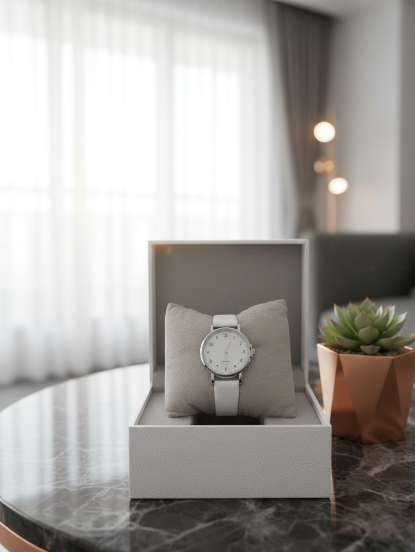 Casual White Strap Women's Quartz Watch – Simple Analog Dial, Numeric Markers, Silver Case, Everyday Fashion Timepiece