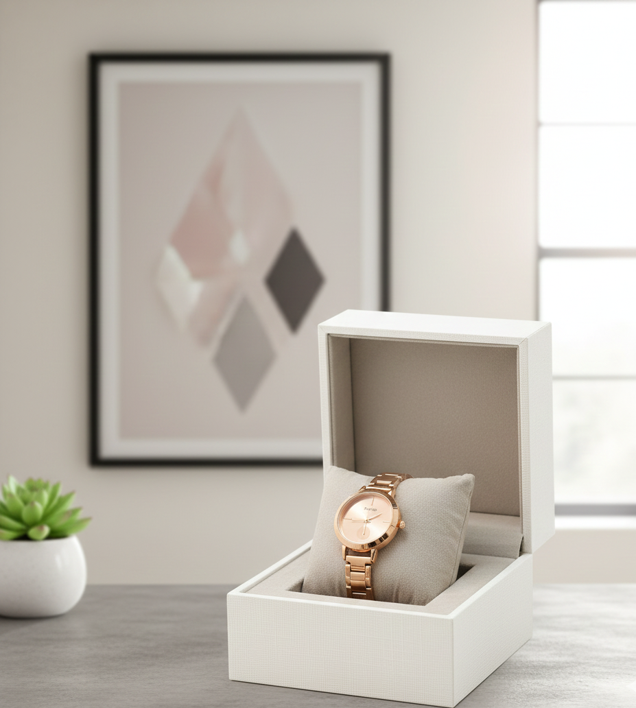 CADVAN Women's Rose Gold Tone Chronograph Watch – Crystal Bezel, Stainless Steel Link Bracelet, Date Display, Ladies Fashion Quartz Timepiece