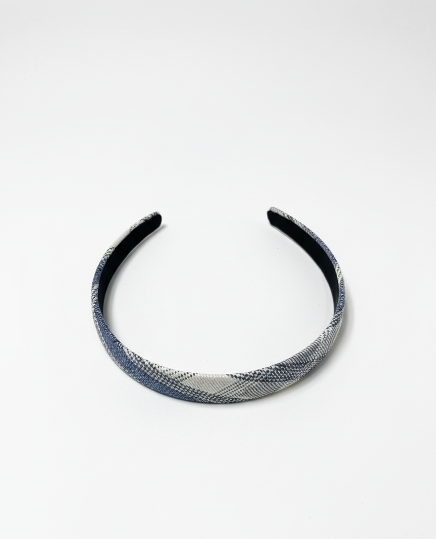 Classic Blue & White Plaid Fabric Headband for Women | Comfortable Soft-Lined Hairband