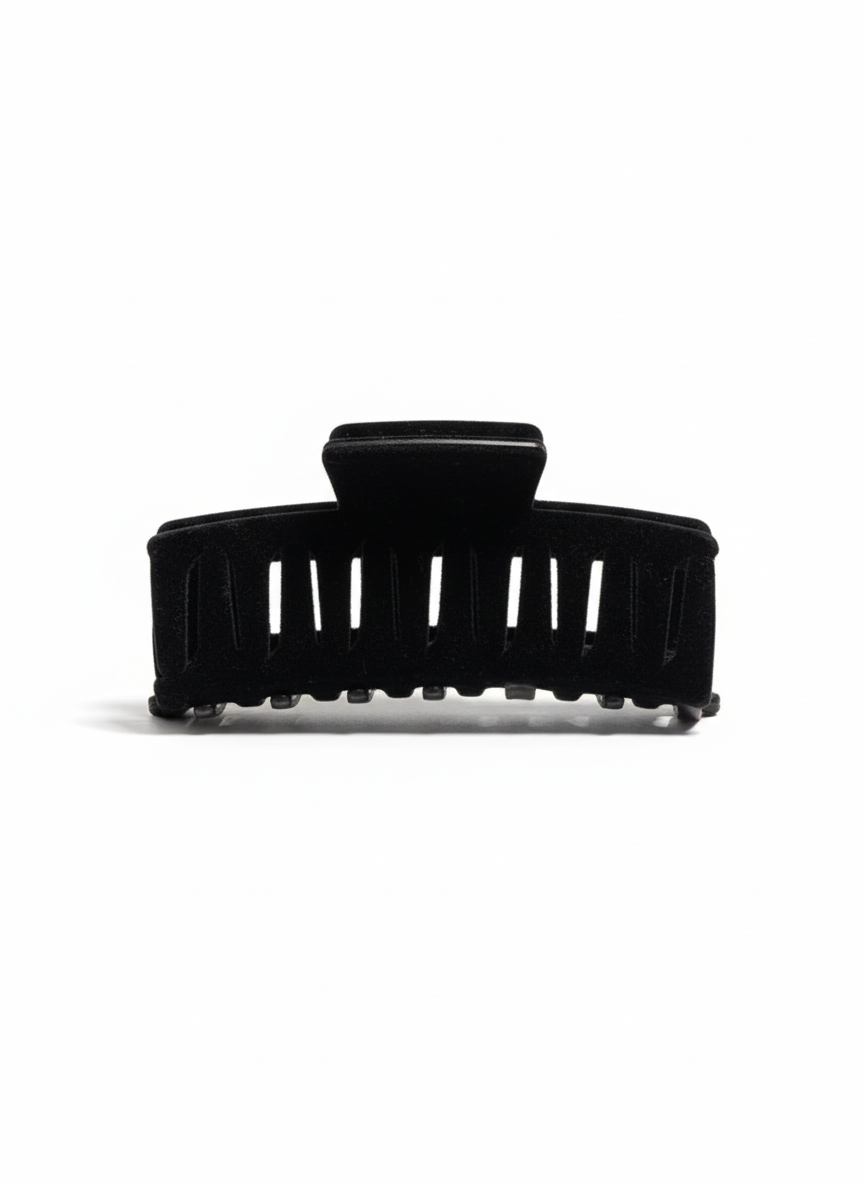 Large Black Velvet Finish Claw Clip for Women | Slotted Design Non-Slip Hair Accessory