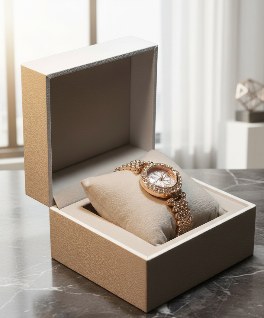 Zeiger Ladies Nude Strap Watch | Rose Gold Case with Sparkle Glitter Dial