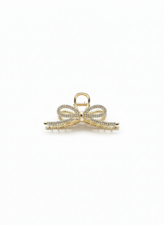 Elegant Gold Tone Rhinestone Bow Claw Clip for Women | Crystal Embellished Hair Accessory