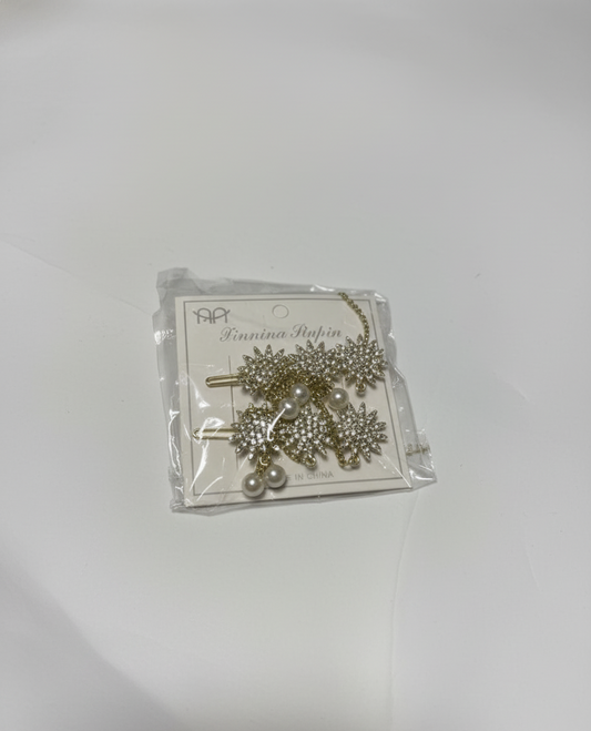 2-Pack Faux Pearl Embellished Snap Clips | Elegant Bow and Scalloped Design Hair Accessories