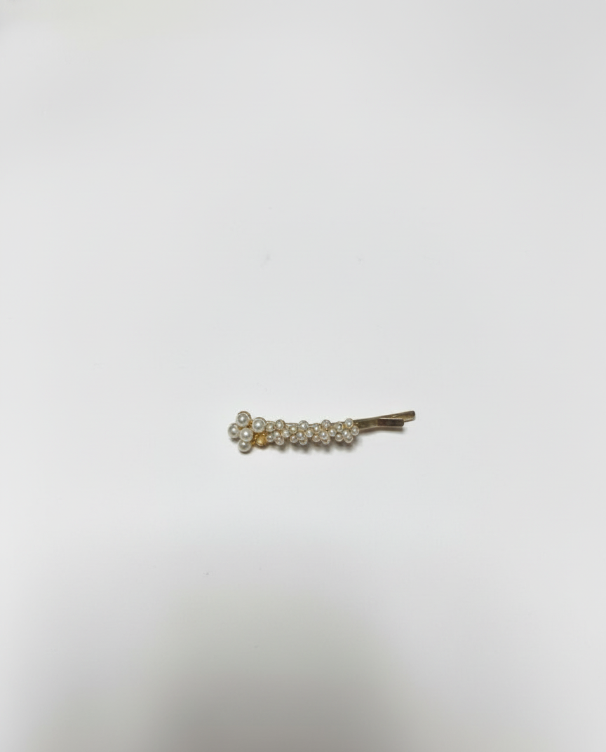 Dainty Gold Tone Faux Pearl Cluster Hair Pin | Elegant Decorative Snap Clip Accessory