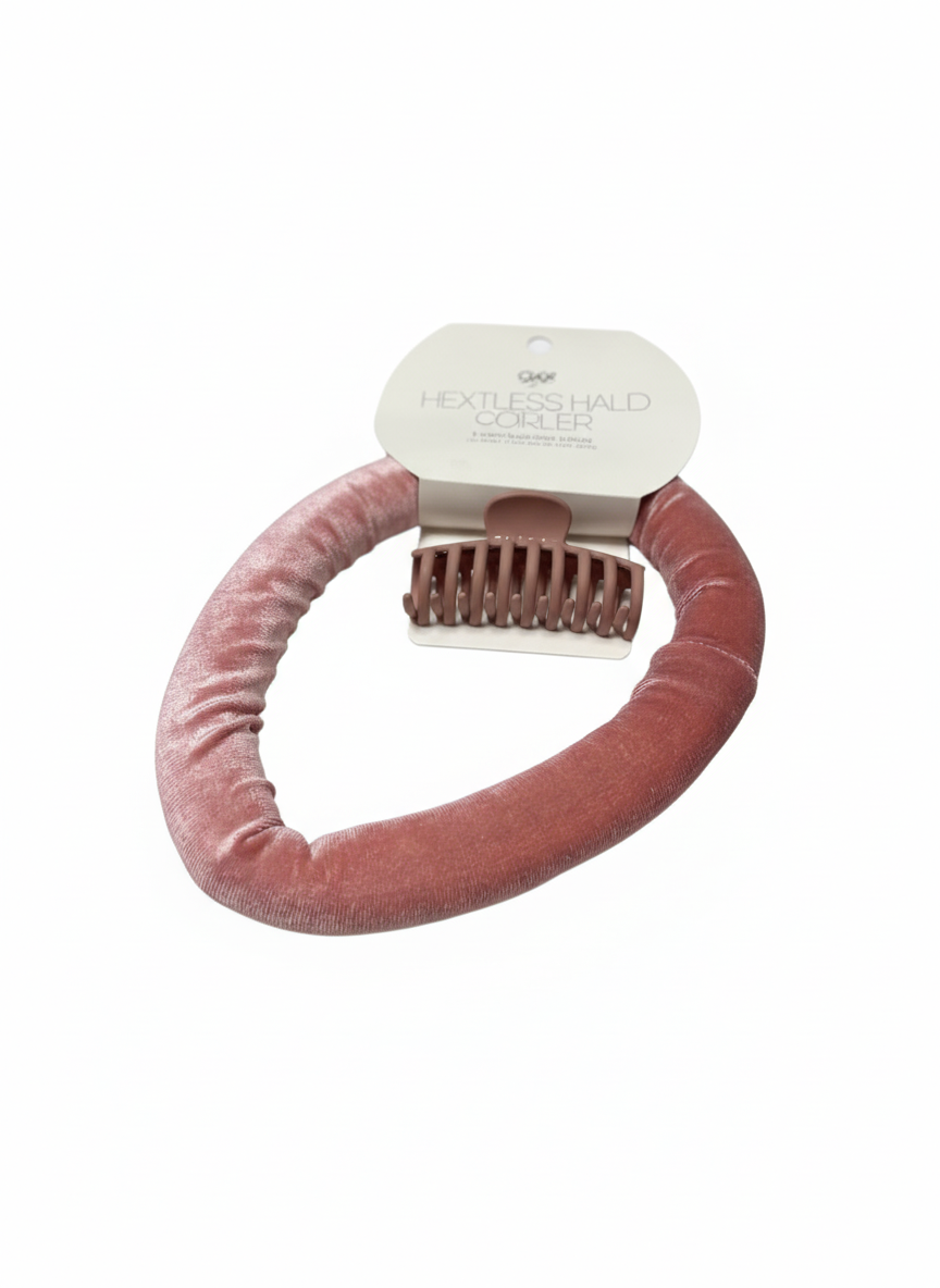 Heatless Hair Curler Set with Claw Clip | Pink Velvet Foam Curling Rod for Overnight Waves