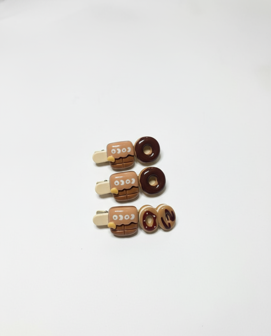 3-Pack Cute Food Hair Clips Set for Girls | Novelty Donut & Ice Cream Bar Snap Clips