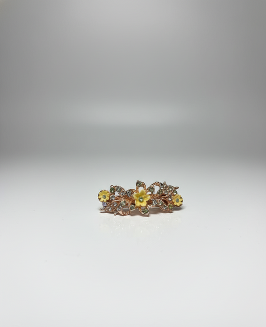 Elegant Floral Hair Barrette Clip | Rose Gold Tone Crystal Rhinestone Accessory