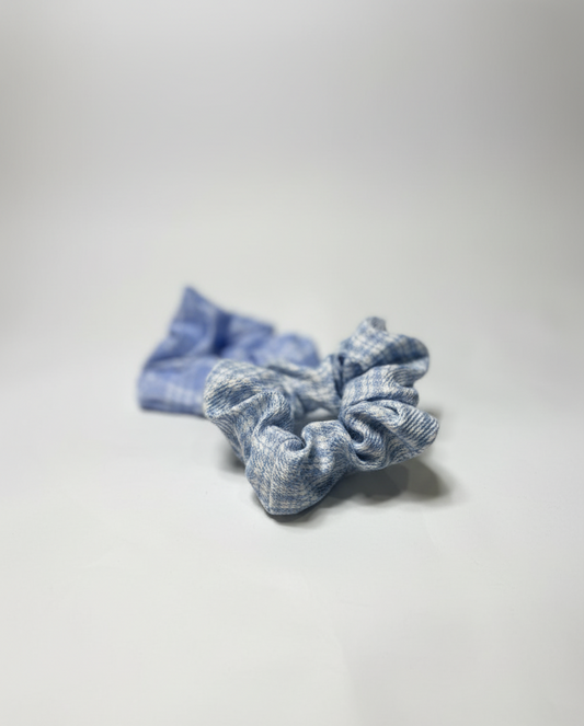 2-Pack Blue Plaid Scrunchies for Women/Girls | Soft Fabric Ponytail Holders Set
