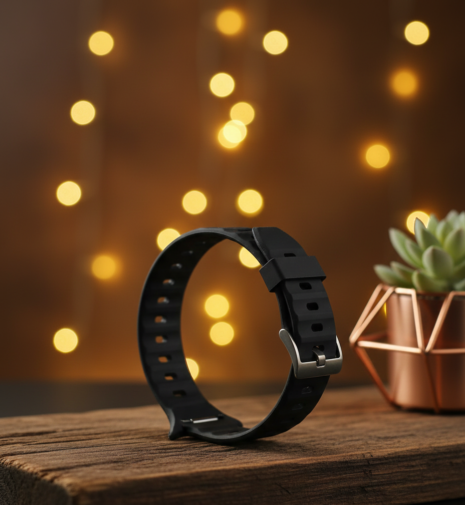 Black Silicone Sport Watch Band – Wave Ribbed Design, Breathable Rubber Strap with Stainless Steel Clasp, Smartwatch Compatible