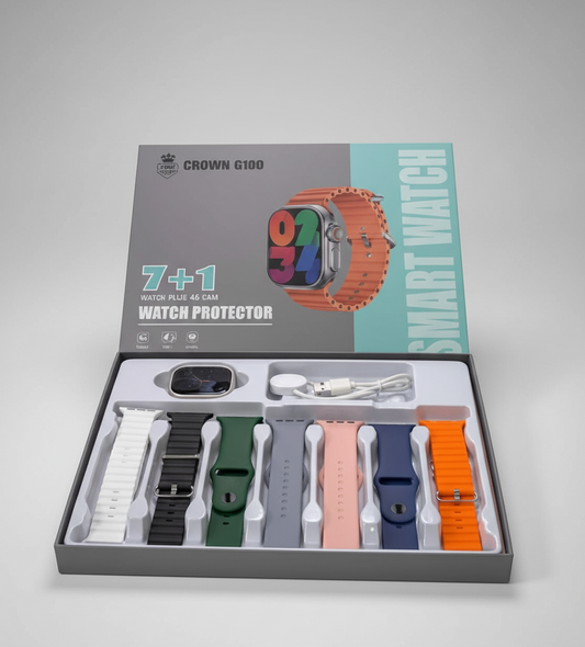 G100 Smart Watch – 7+1 Interchangeable Straps | Bluetooth Calling | Health Monitor