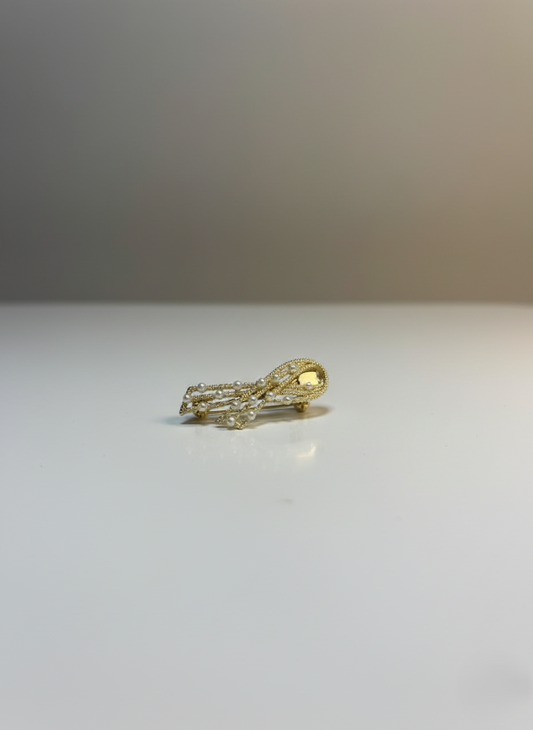 Elegant Pearl Bow Hair Clip Barrette | Gold Tone Crystal Bridal Accessory