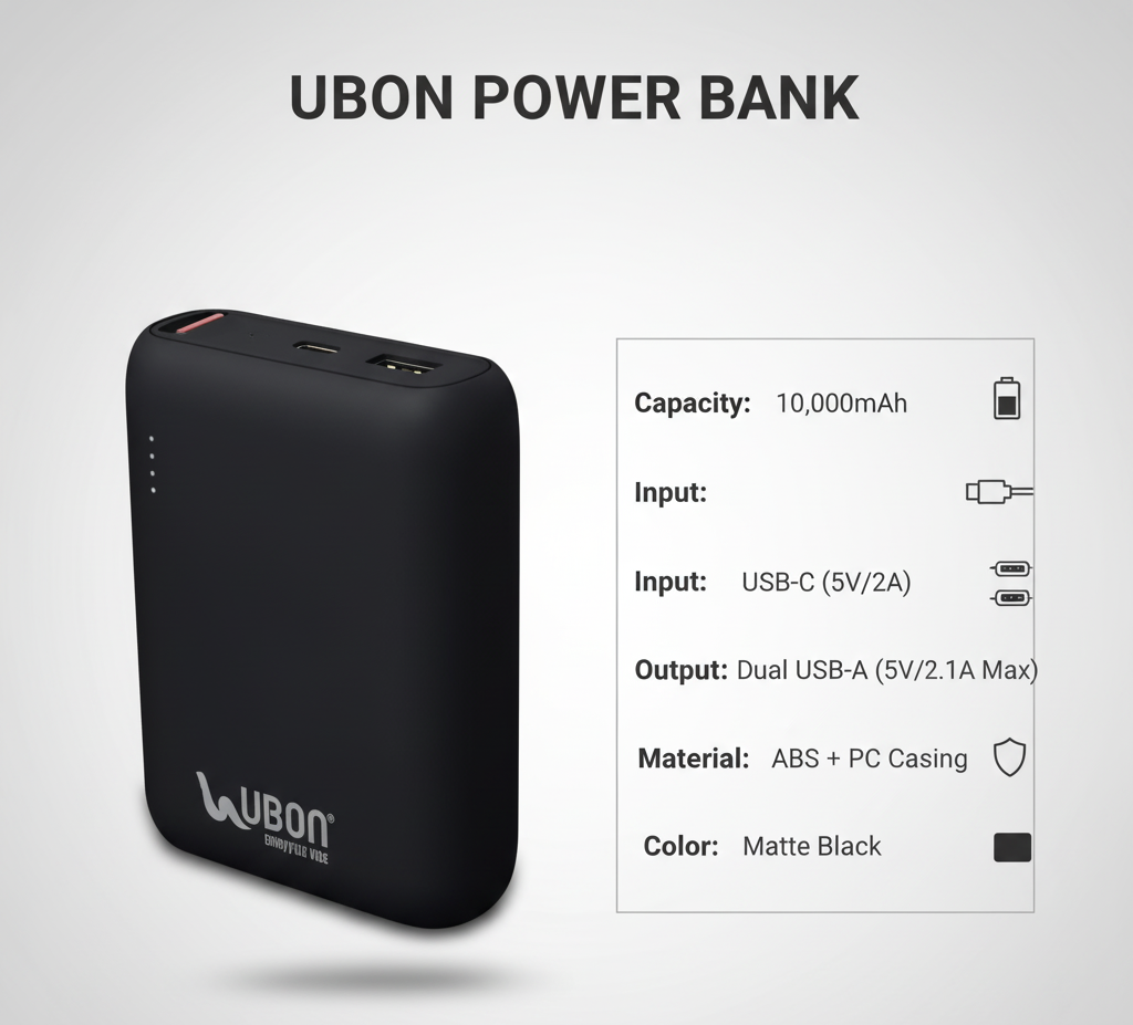 10000 mAh Power Bank - Portable Charger With Fast Charging & Long Battery Life
